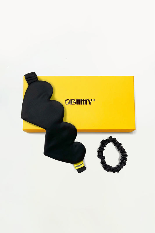 Gift set: sleep mask and hair scrunchie “Heartbeat”, black