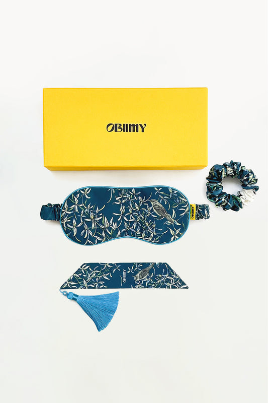 Sleep mask, bookmark and silk scrunchie "Melody of Two"