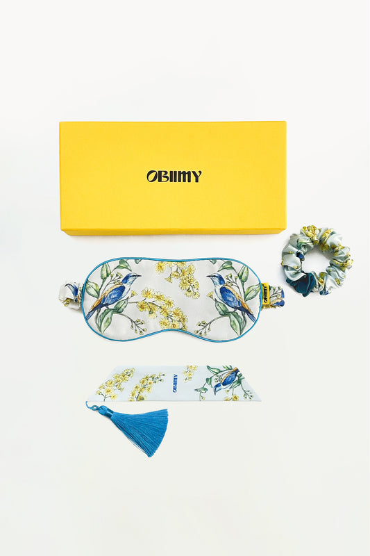 Sleep mask, bookmark and silk scrunchie "Exaltation"