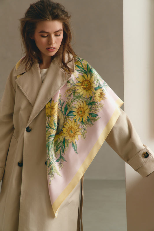 Silk Scarf "Circle of the Sun" 26"x26" (Double-sided print)