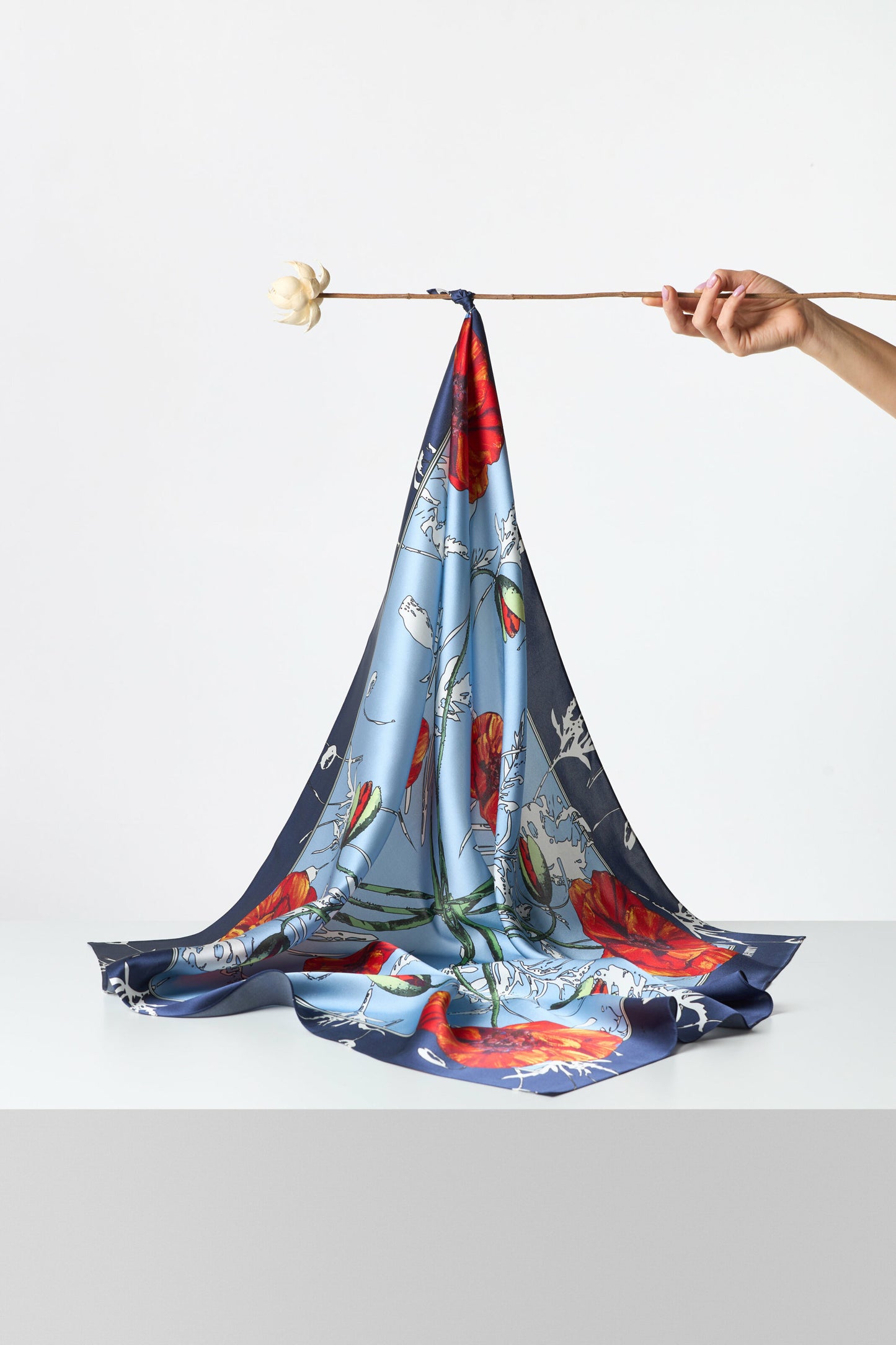 Silk pocket square "Poppy Blossom" 17"x17" (Double-sided print)