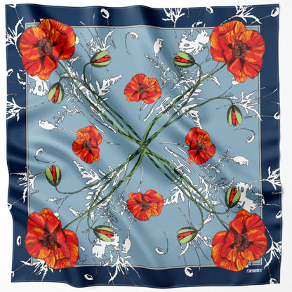 Silk pocket square "Poppy Blossom" 17"x17" (Double-sided print)
