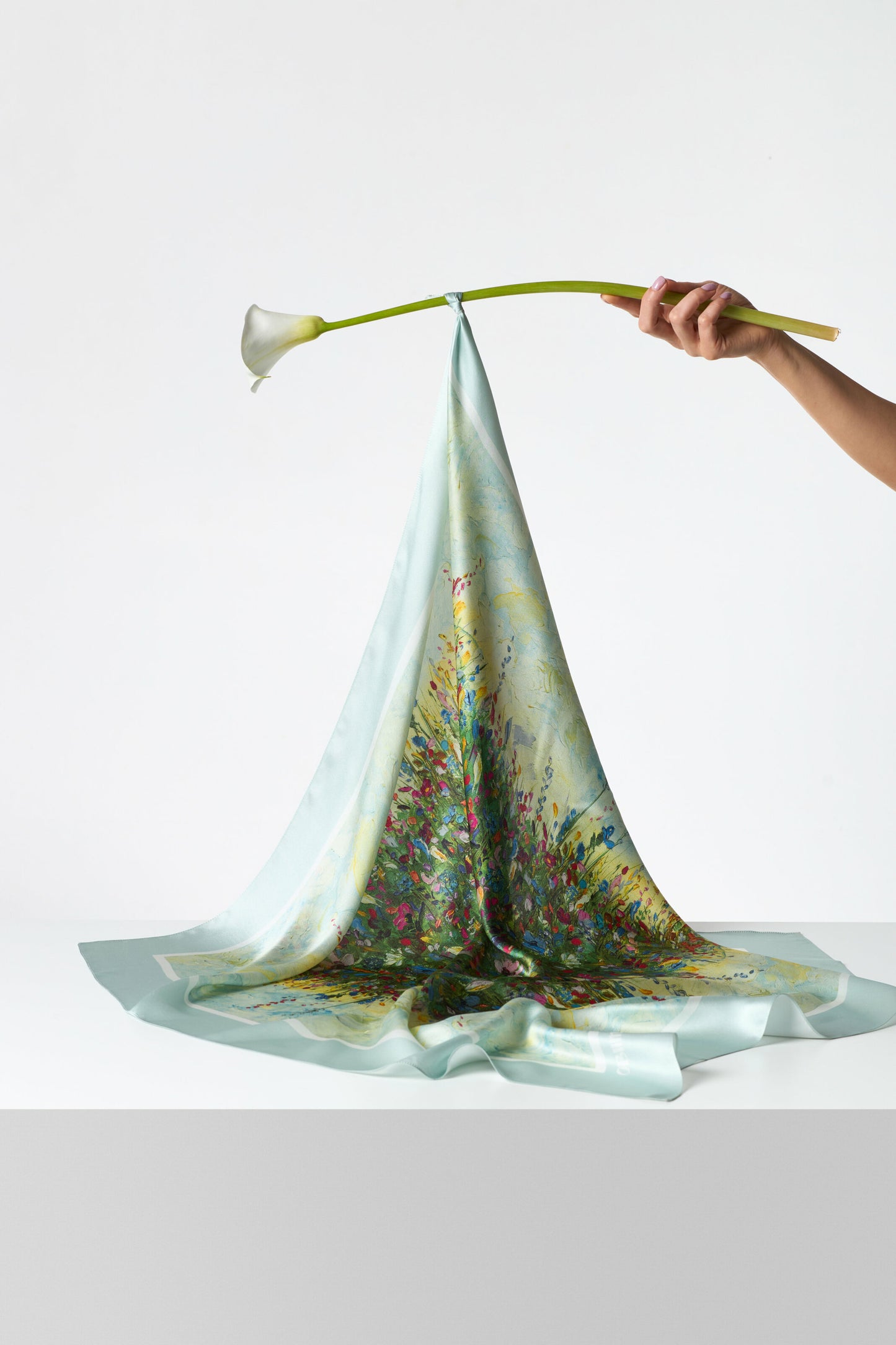 Premium silk scarf "Summer field" 26"x26"