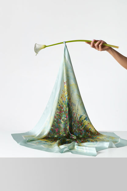 Premium silk scarf "Summer field" 26"x26"