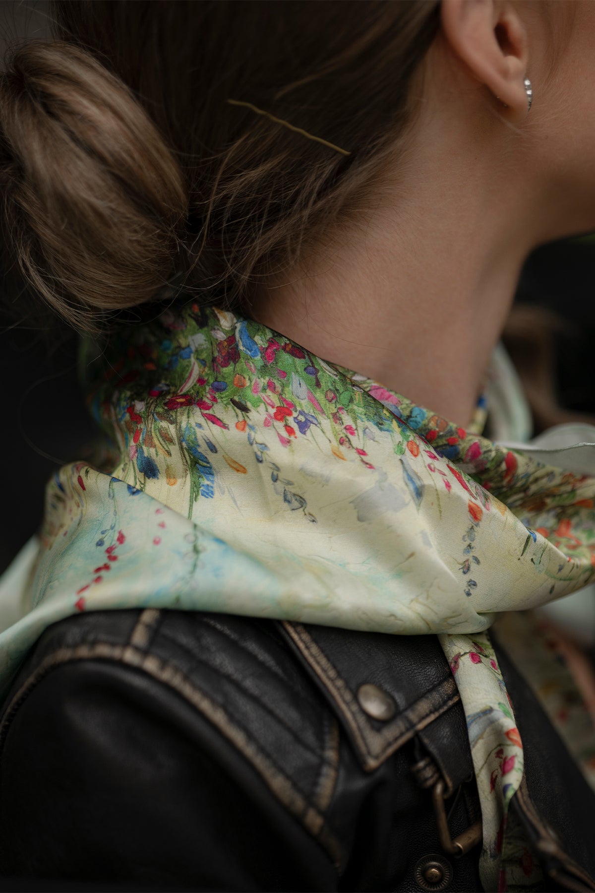Premium silk scarf "Summer field" 17"x17"