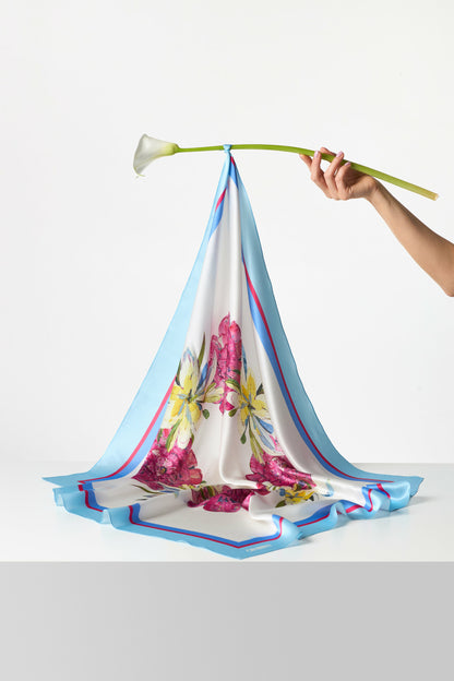 Premium silk scarf "Summer wreath" 26"x26"