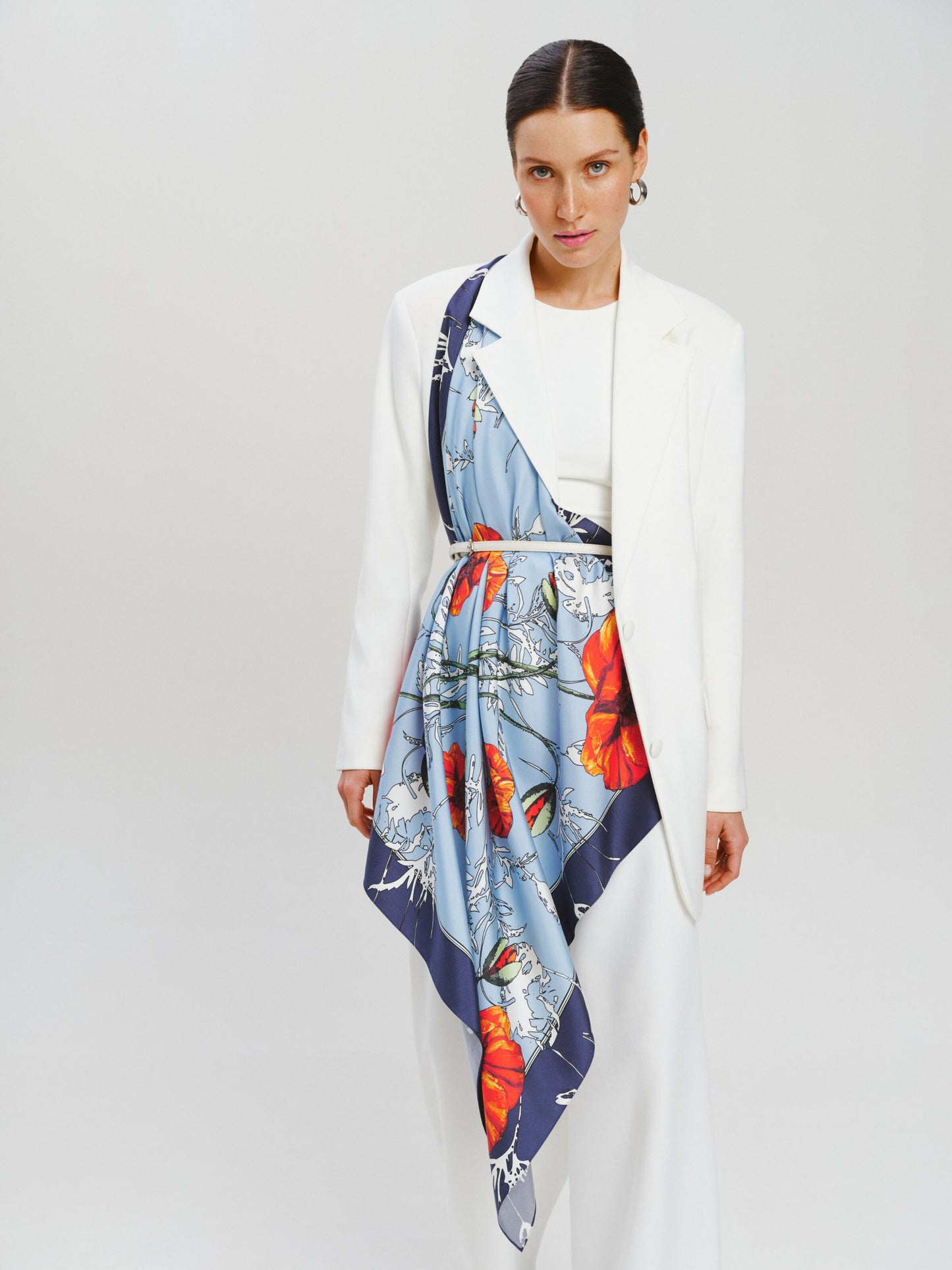 Premium silk scarf "Poppy Flower" 26"x26"