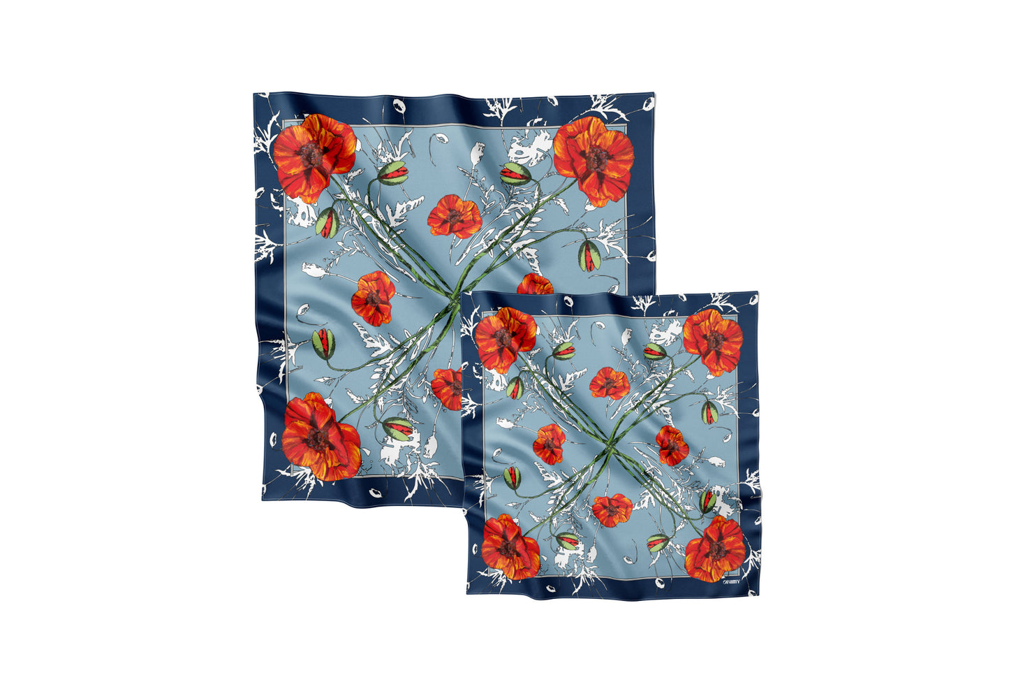 Premium silk scarf "Poppy Flower" 26"x26"