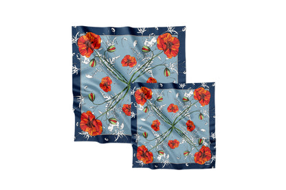 Premium silk scarf "Poppy Flower" 26"x26"