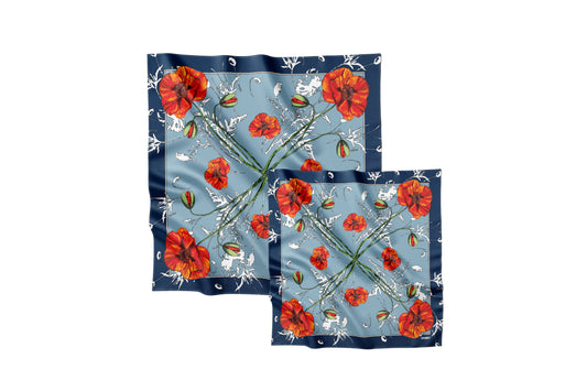Premium silk scarf "Poppy Flower" 26"x26"