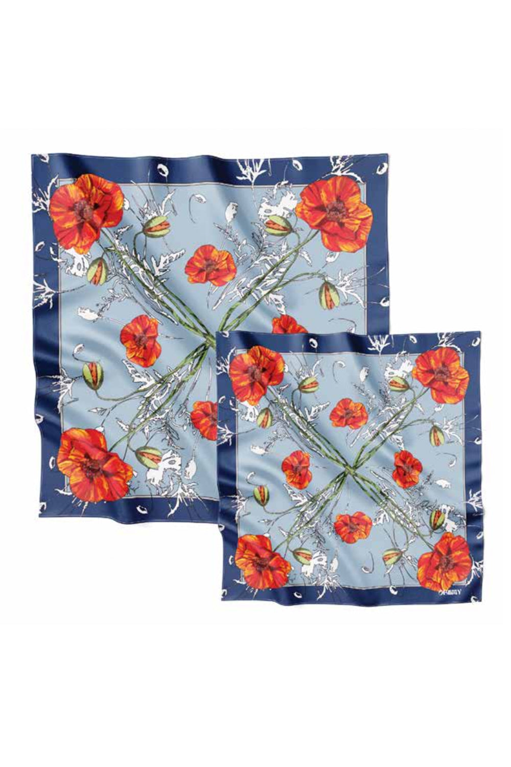 Silk Scarf "Poppy Blossom" 26"x26" (Double-sided print)