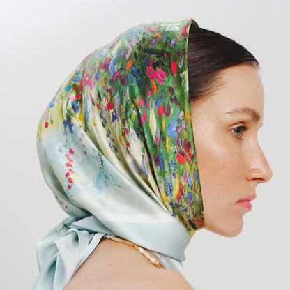 Premium silk scarf "Summer field" 26"x26"